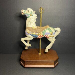 Vintage 1990 San Francisco Horse Carousel Eagle Flag Patriotic Music Box 10.25"